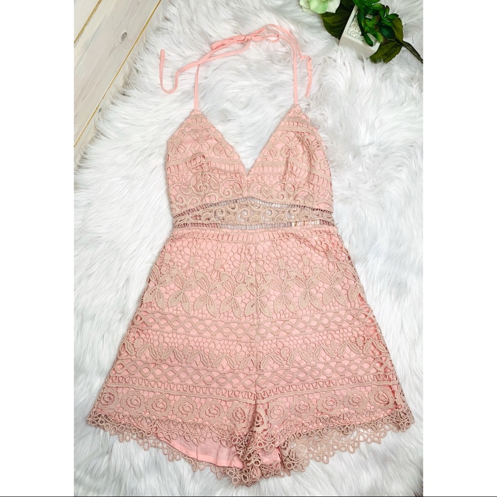 SEE NEW LISTING! LUSH Blush Pink Crochet Lace Sleeveless Romper - Picture 1 of 8